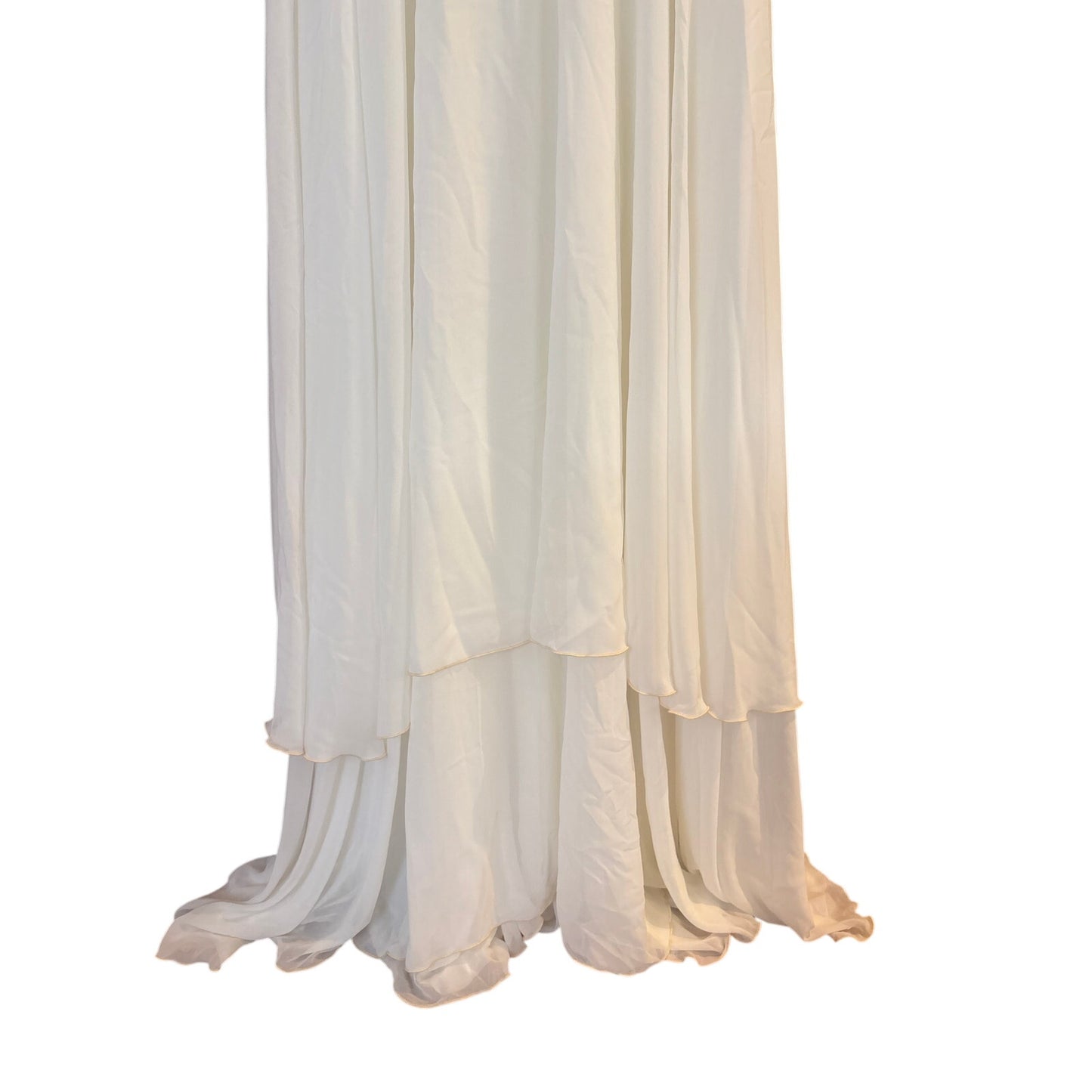 Boutique beige lace flutter sleeve tiered white chiffon formal dress SIZE 4X