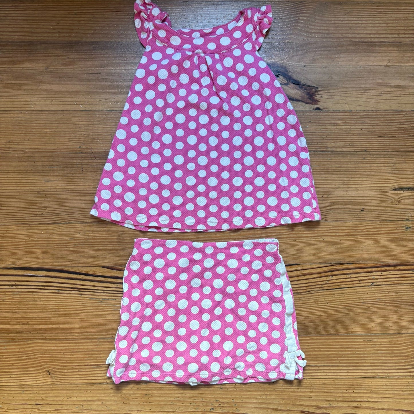 J. Khaki pink white polka dot ruffle tank skort girls set SIZE 6