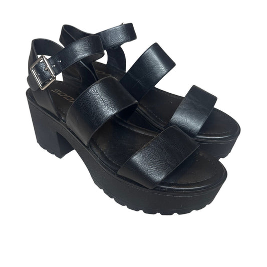 SODA black faux leather strappy chunky block heel buckle sandals SIZE 8.5