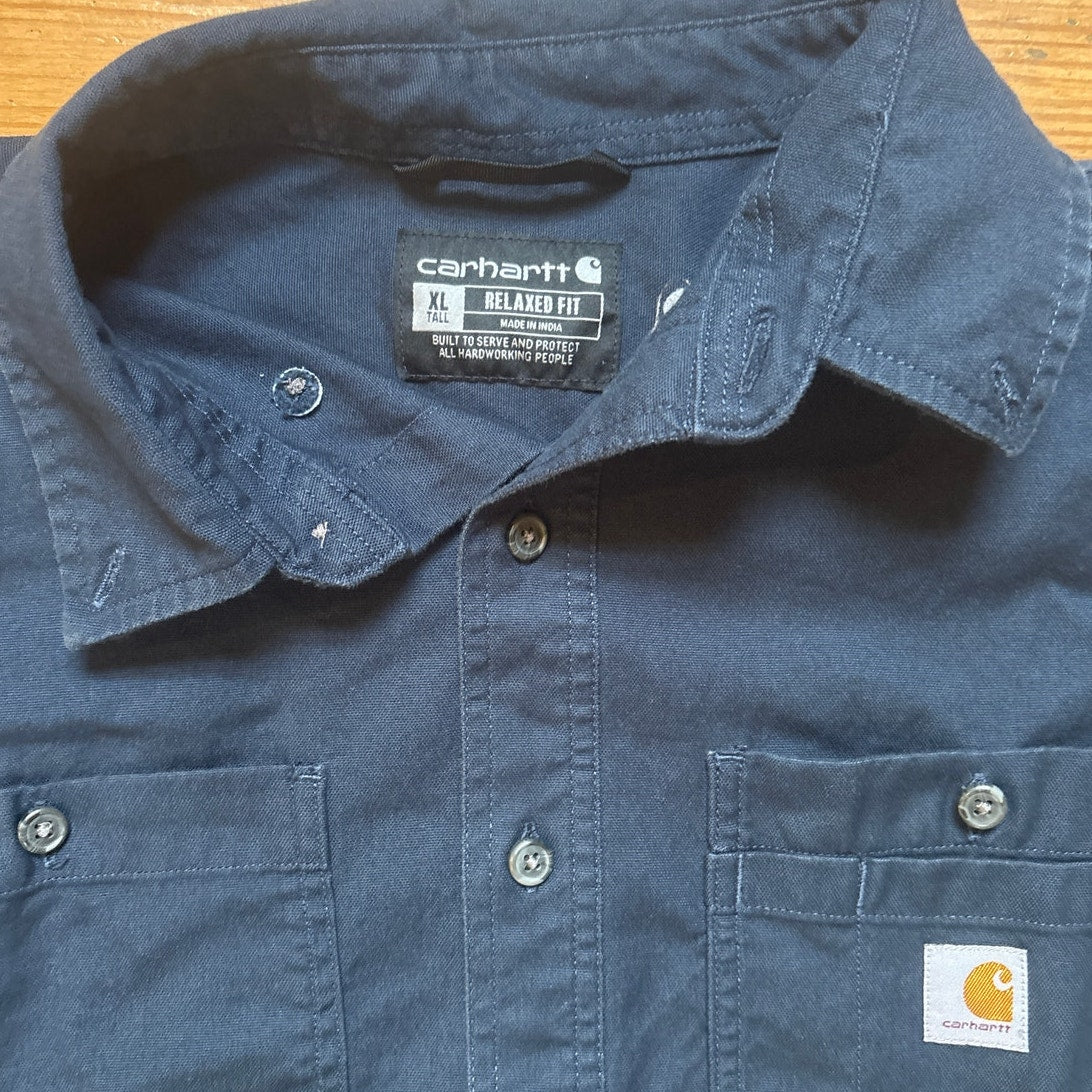 Carhartt dark navy relaxed fit cargo long sleeve button up SIZE XLT