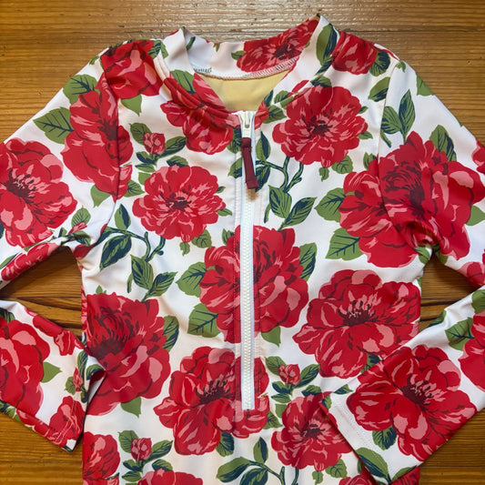 Pink Chicken red rose long sleeve rash guard girls swimsuits SIZE 7