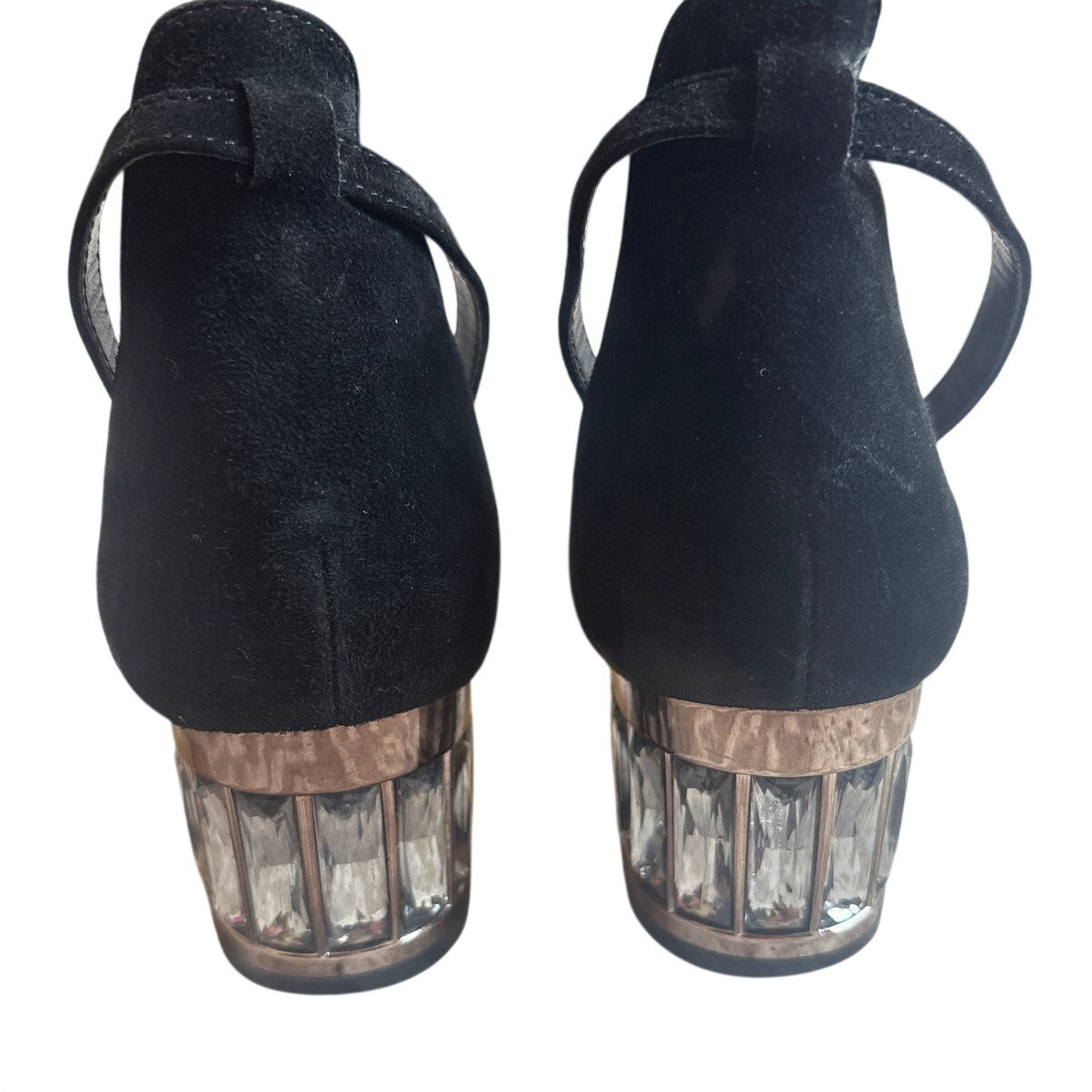 Dune London black suede jeweled heeled ankle strap sandals SIZE 8