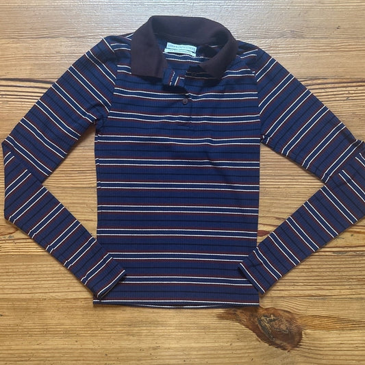 Urban Outfitters blue dark red long sleeve striped womens polo shirt SIZE S