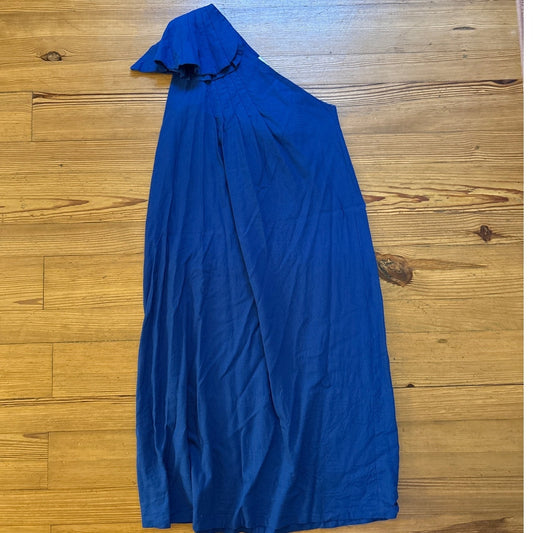 FARM Rio royal blue one shoulder linen blend midi dress SIZE M