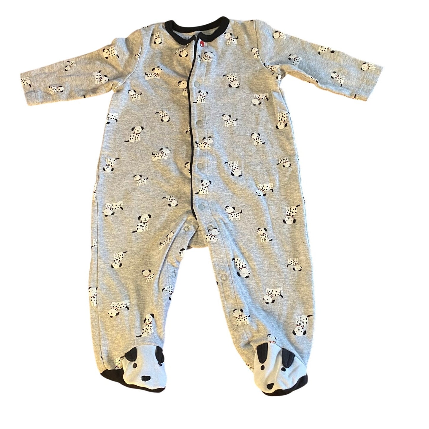 Little Me light gray Dalmatian long sleeve footed snap one piece SIZE 6M