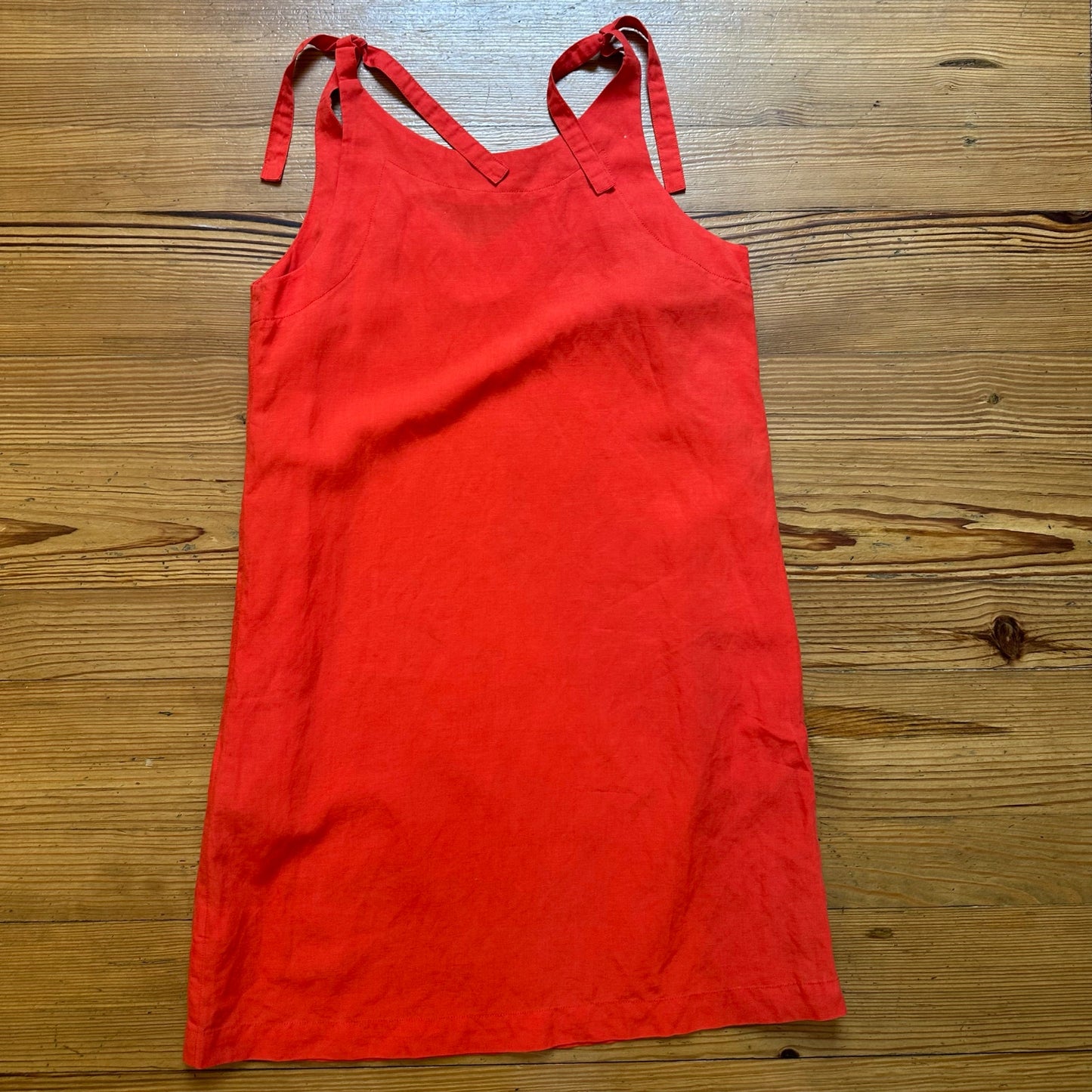 Lilla P red linen tencel overall midi dress SIZE M