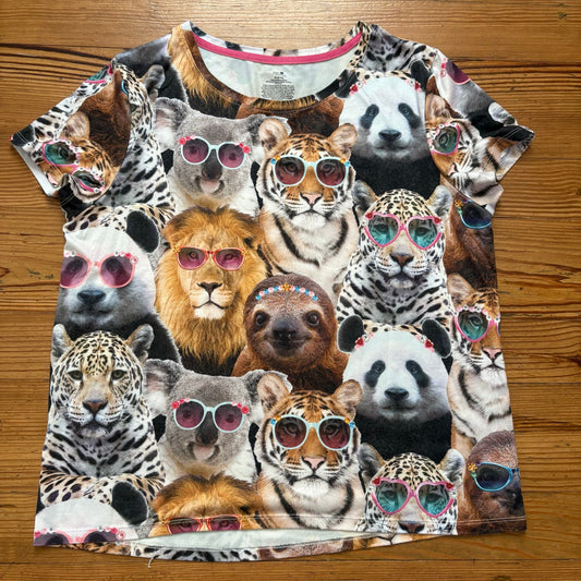 Secret Treasures animal sunglasses graphic short sleeve shirt SIZE M