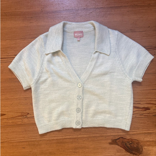 Show Me Your Mumu sea foam green knit cropped cardigan scooter sweater SIZE L