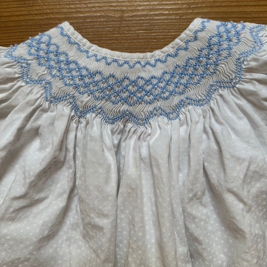 Mom & Me white blue pearl smocked long sleeve dress SIZE 24M