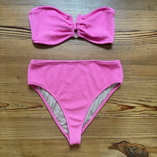 Shade & Shore bright pink strapless high waisted 2 piece swim suit SIZE M