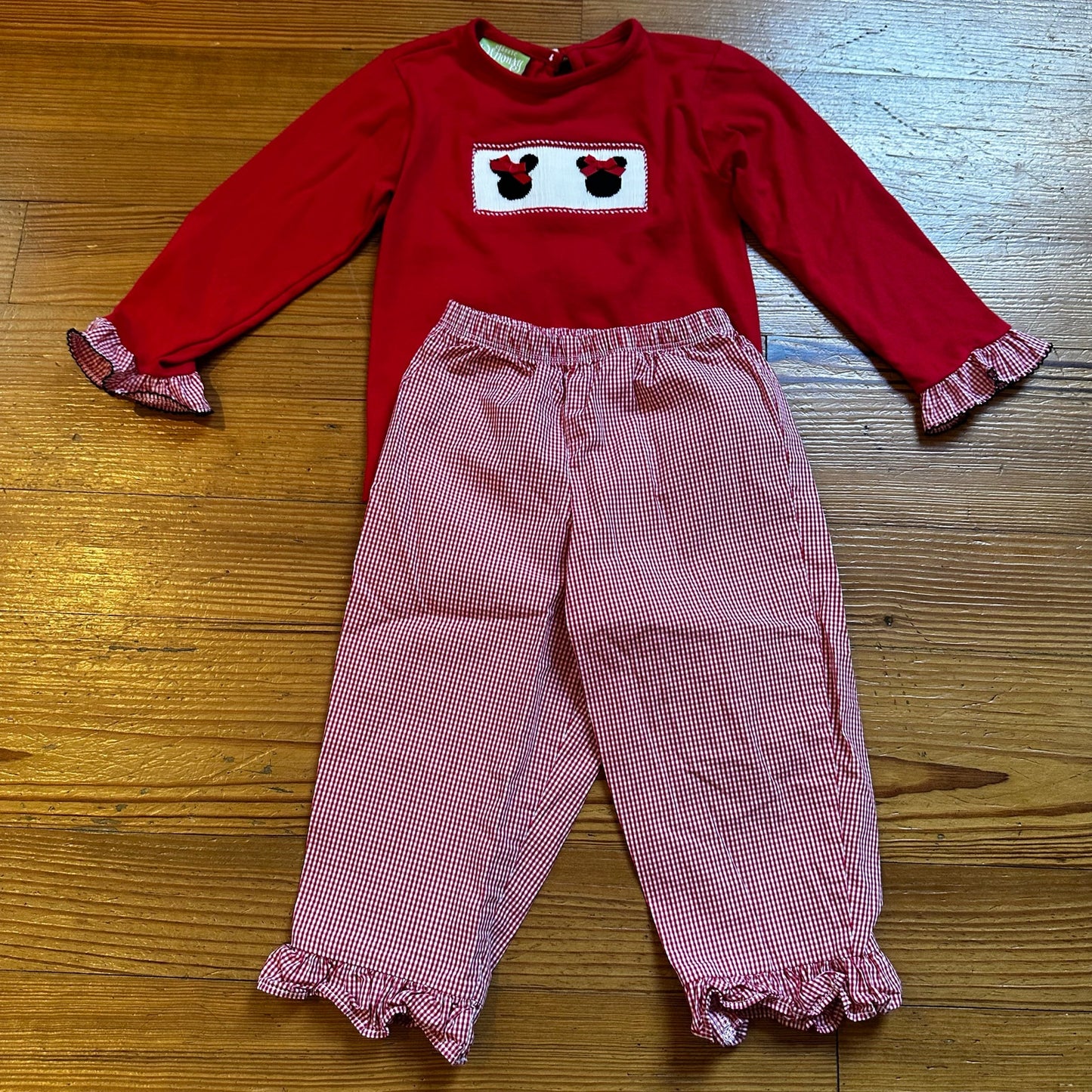 Classic Whimsy red smocked Minnie Mouse long sleeve pant set SIZE 18M
