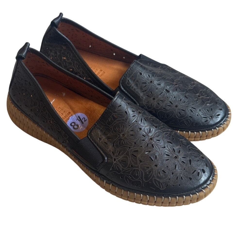 Spring Step Jookie leather slip on floral laser-cut rubber sole shoes SIZE 8.5
