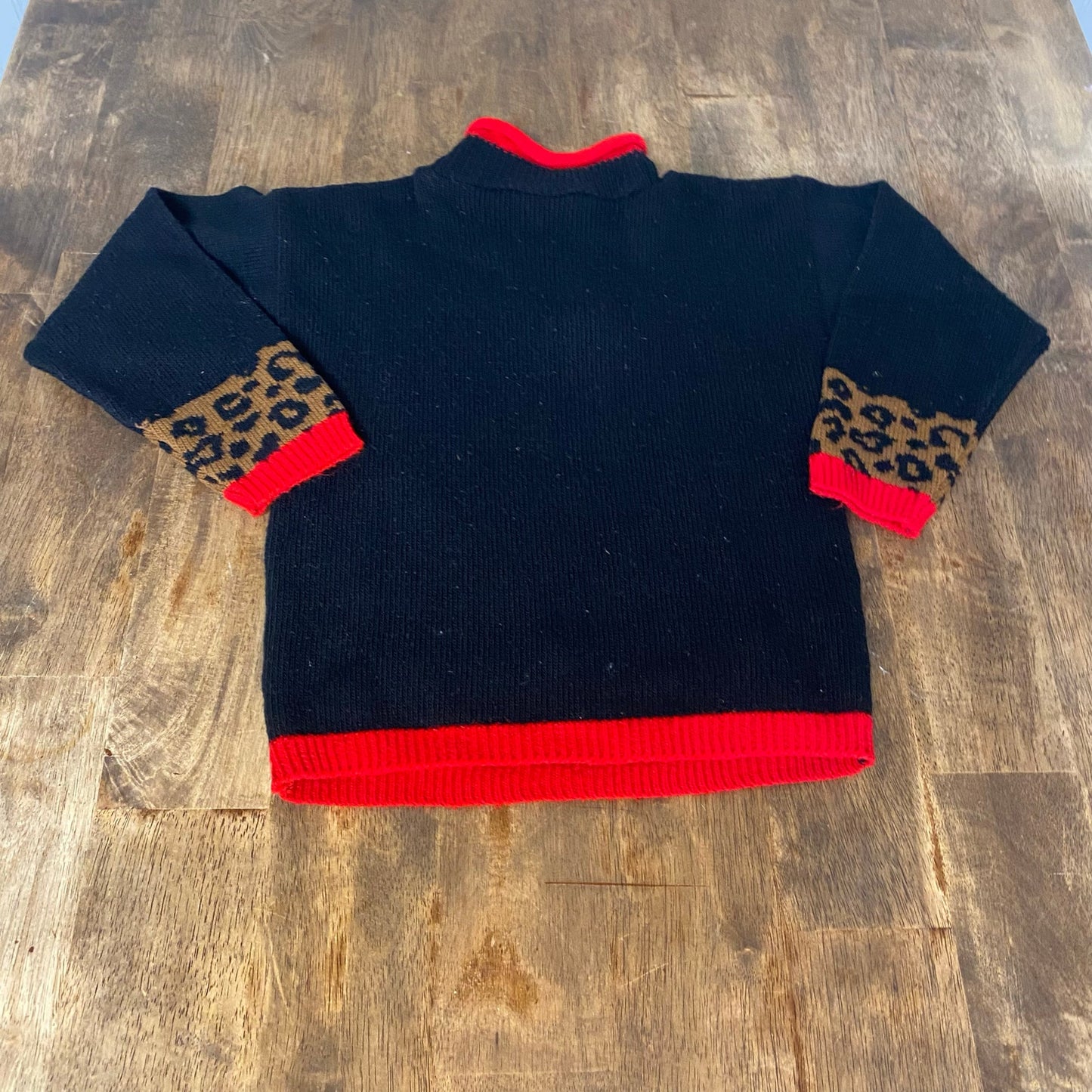 VTG Jet Set black white dog cheetah knit girls pullover sweater SIZE 7/8