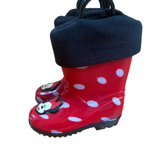 Disney Minnie Mouse red white polka dot fleece lined toddler rain boots SIZE 7
