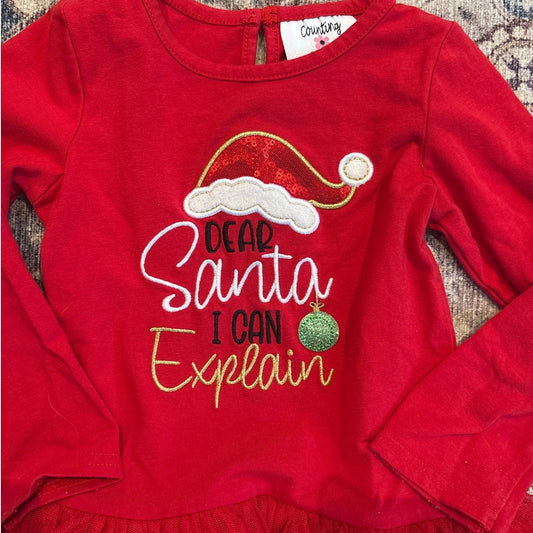 Counting Daisies red Santa I can Explain ruffle tutu long sleeve girls dress 4T