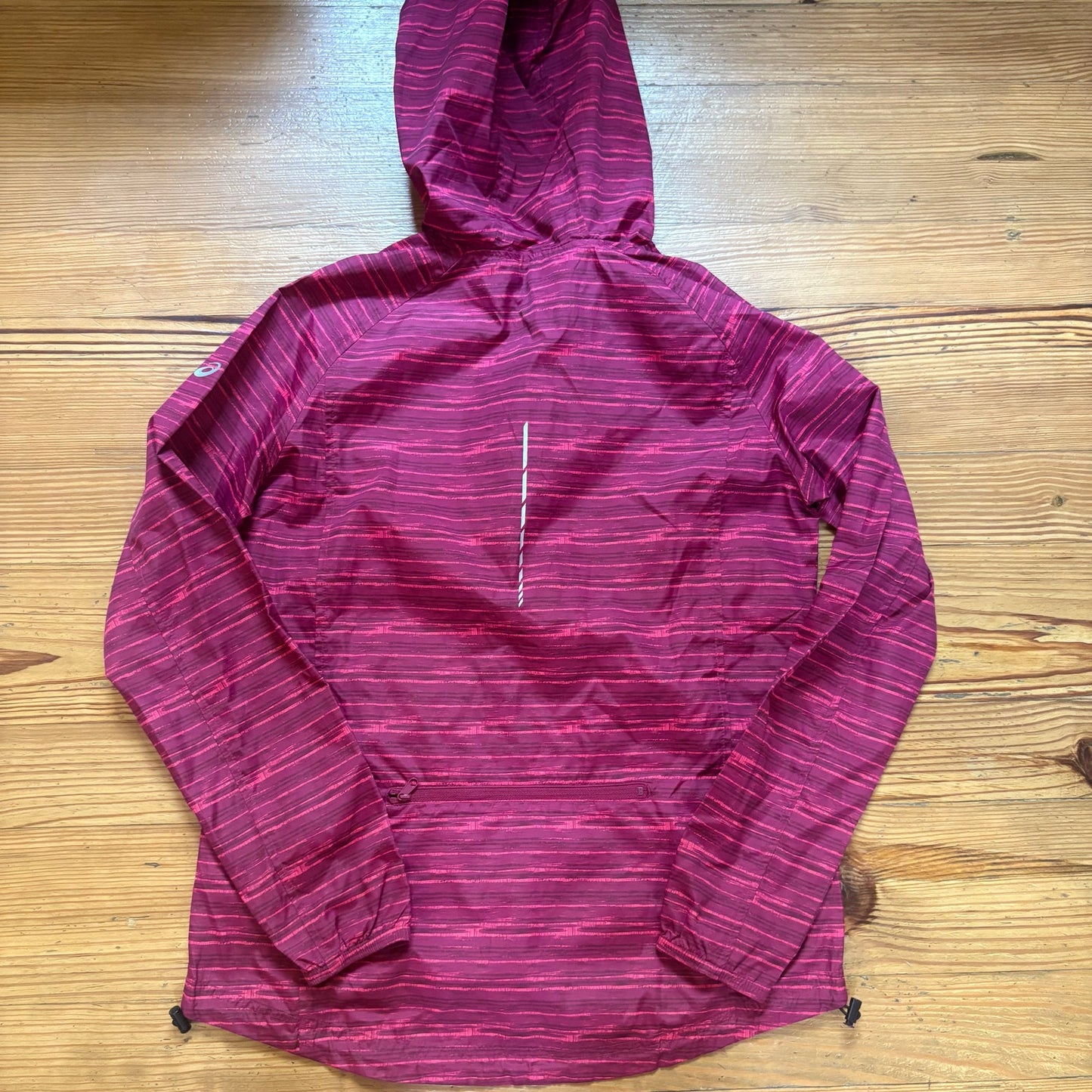 Asics pink hooded full zip womens athletic windbreaker jacket SIZE M