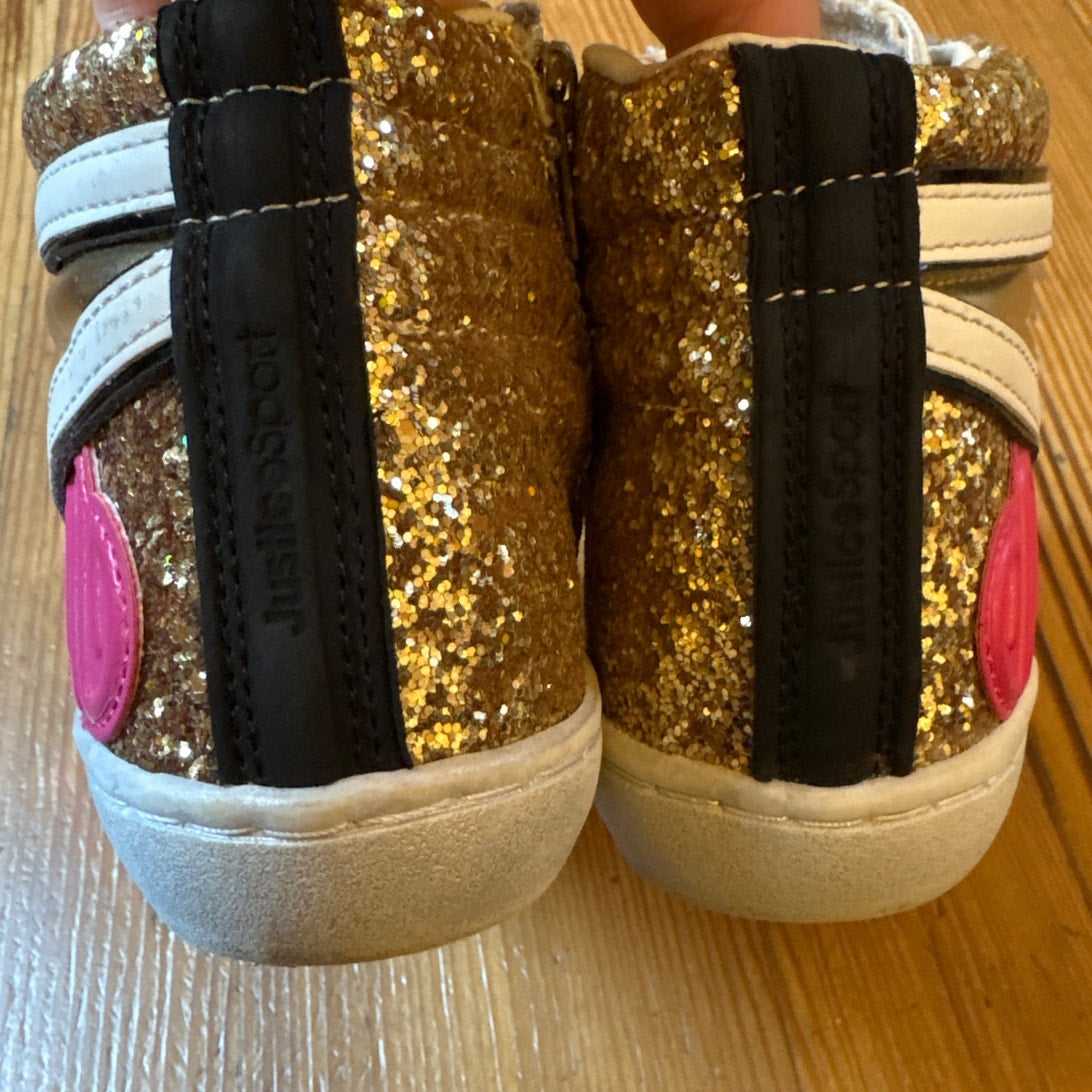 Justice Sport metallic gold glitter high top zipper side girls sneakers SIZE 4