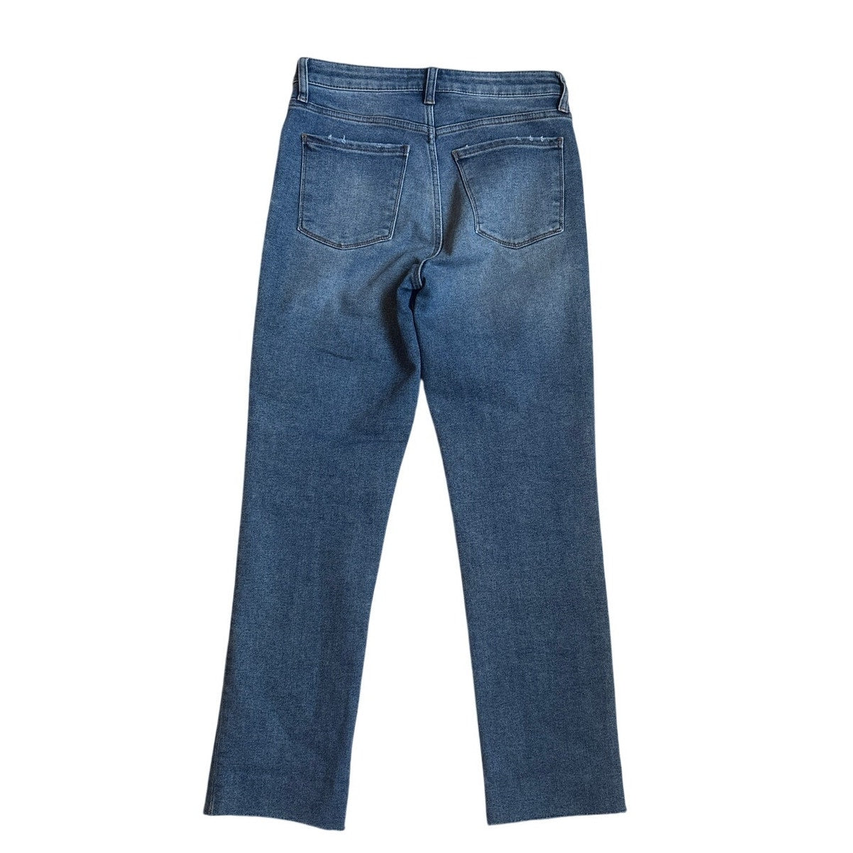 Evereve medium wash high rise straight leg raw hem button fly jeans SIZE 27