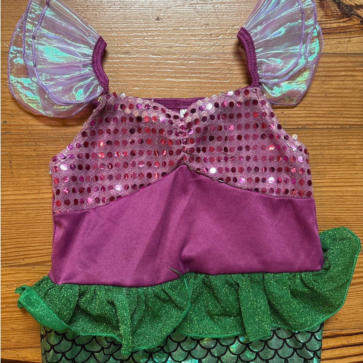 Purple sequin green scale mermaid toddler tank costume dress SIZE 6-7