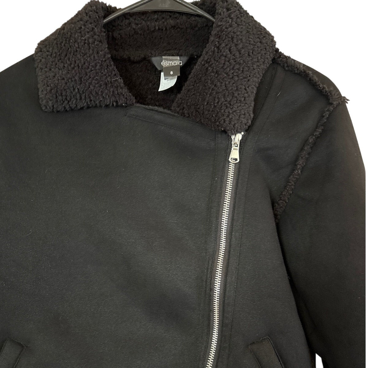 ESMARA black faux suede leather black fleece lined zip jacket SIZE 8