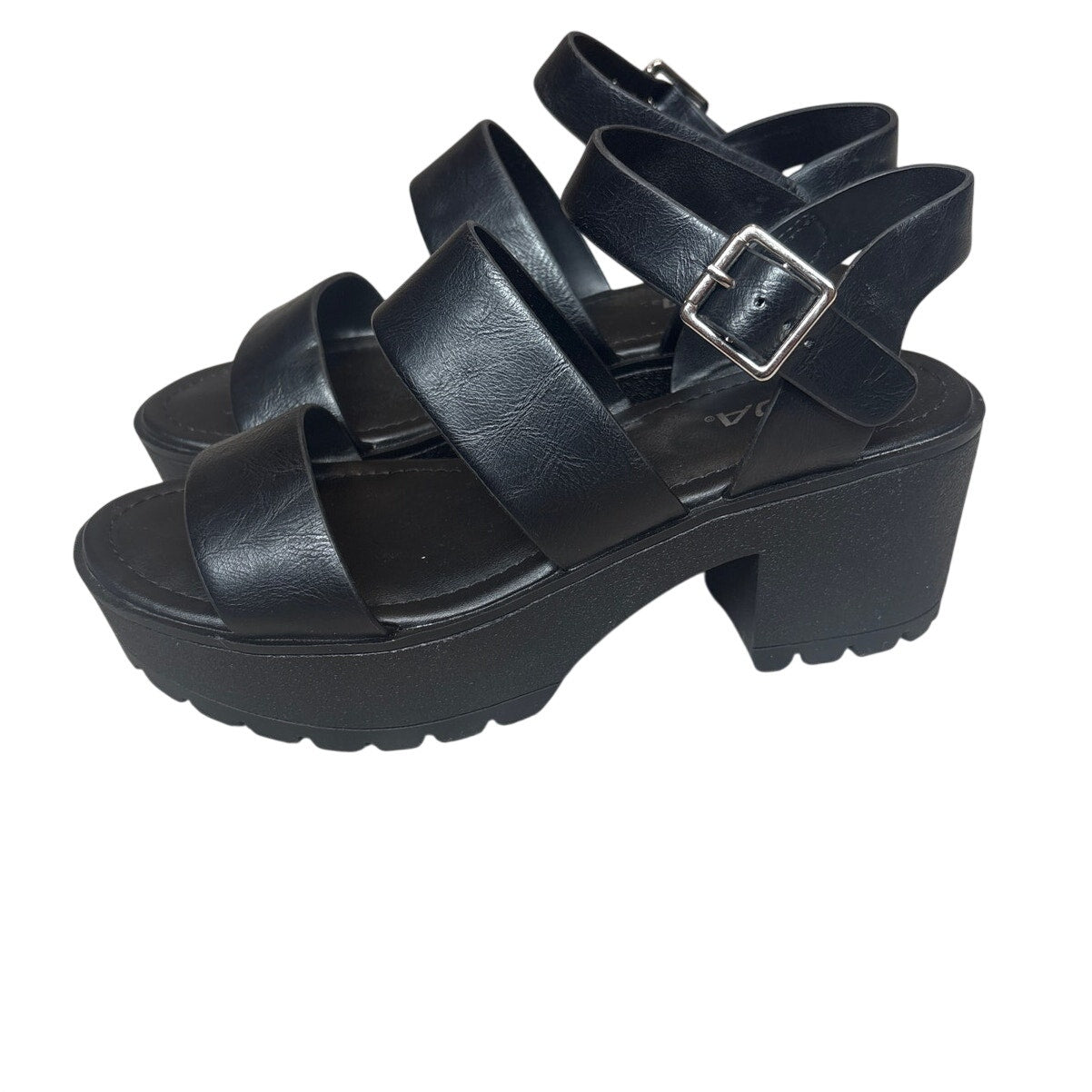 SODA black faux leather strappy chunky block heel buckle sandals SIZE 8.5