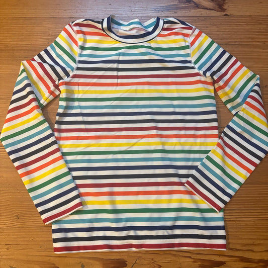 Primary colorful striped long sleeve rash guard girls swim top SIZE 12