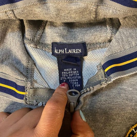 Ralph Lauren light gray full zip logo patch hooded toddler sweatshirt SIZE 3T