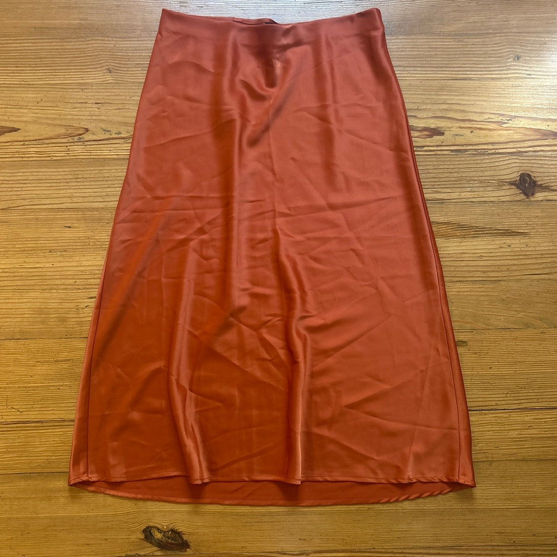 Rachel Zoe burnt orange elastic waist satin midi skirt SIZE 6