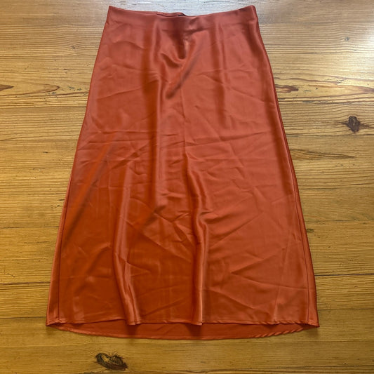 Rachel Zoe burnt orange elastic waist satin midi skirt SIZE 6