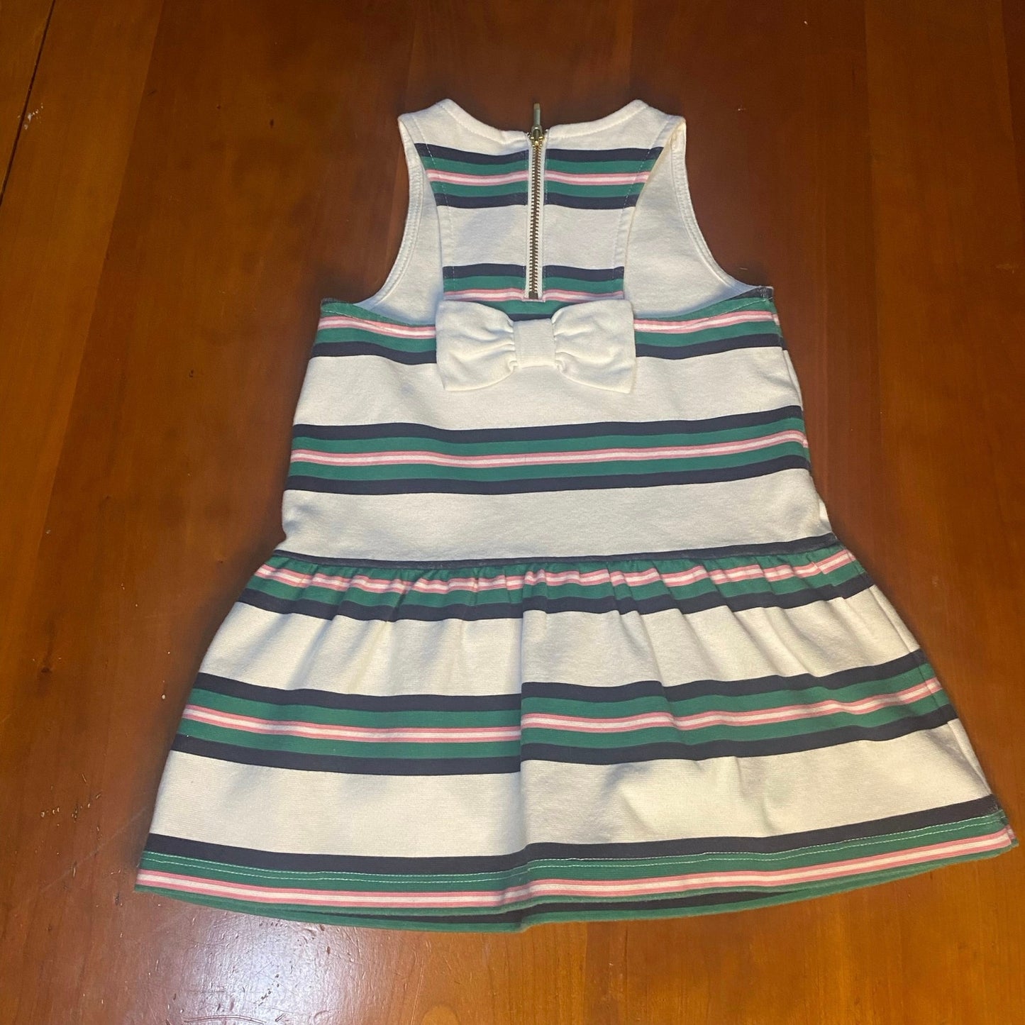 Janie and Jack white green striped sleeveless racer bow back dress SIZE 18-24M