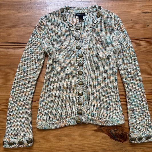 BCBGMAXAZRIA colorful loose knit studded snap cardigan sweater SIZE M