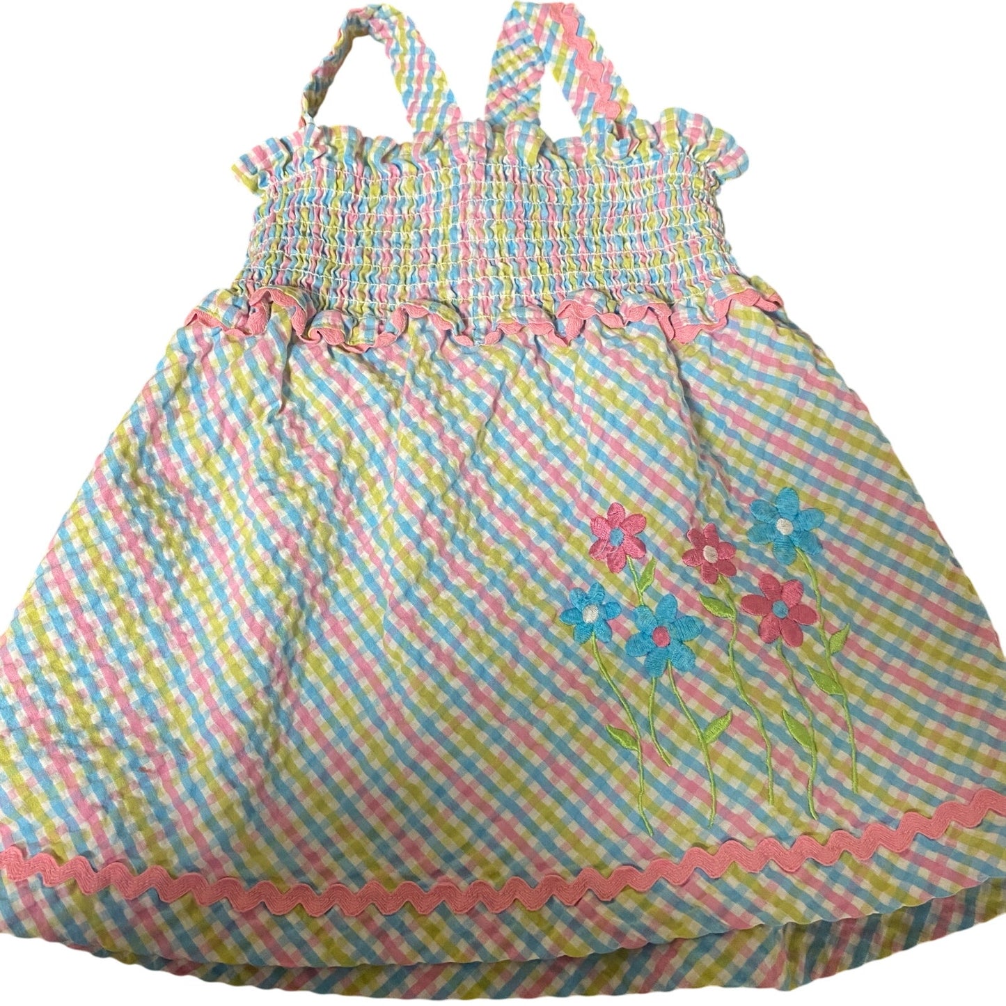 Patsy Aiken pastel pink blue smocked floral embroidered tank dress SIZE 3