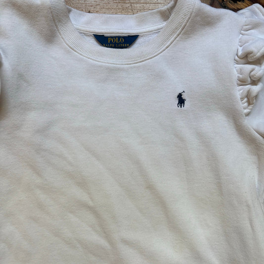 Polo Ralph Lauren white long sleeve navy pony ruffle sweater dress SIZE 16