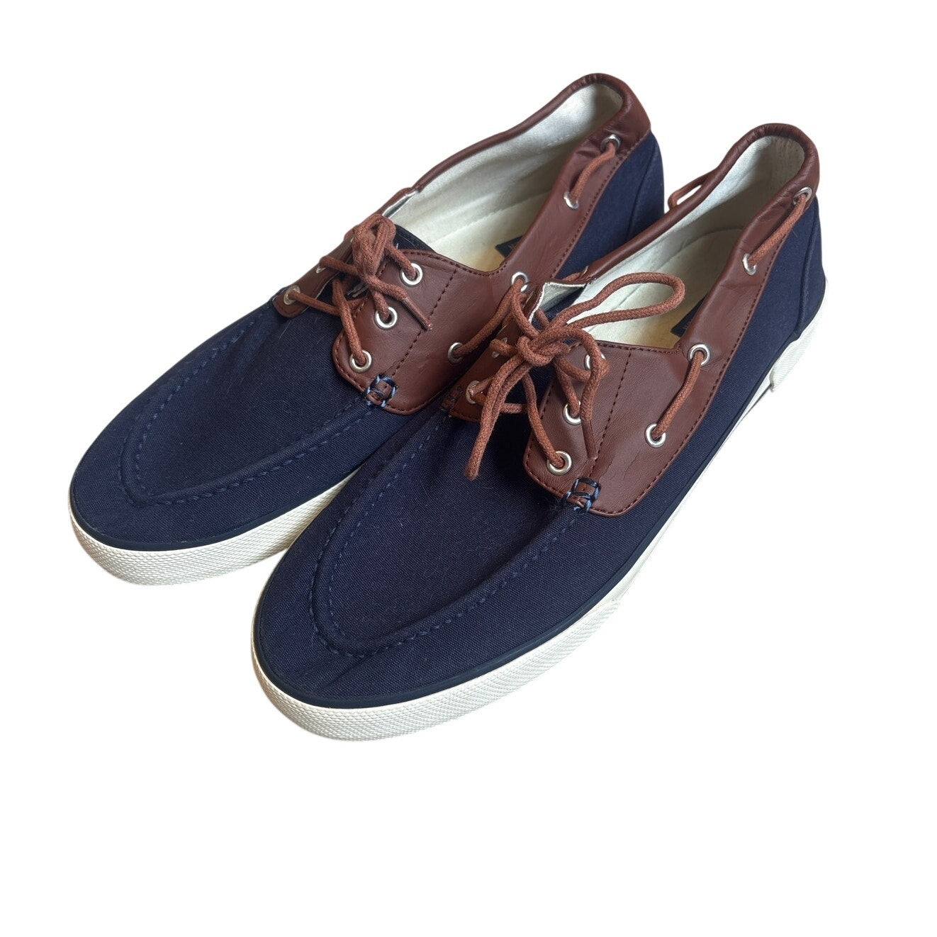 Polo Ralph Lauren Franz navy blue canvas leather mens boat shoes SIZE 12