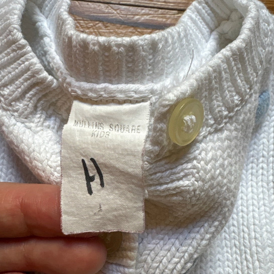 Mullins Square Kids 90s white blue polka dot knit cardigan sweater SIZE 6-12M
