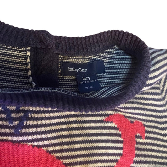 Gap blue white striped whale long sleeve knit dress SIZE 18-24M