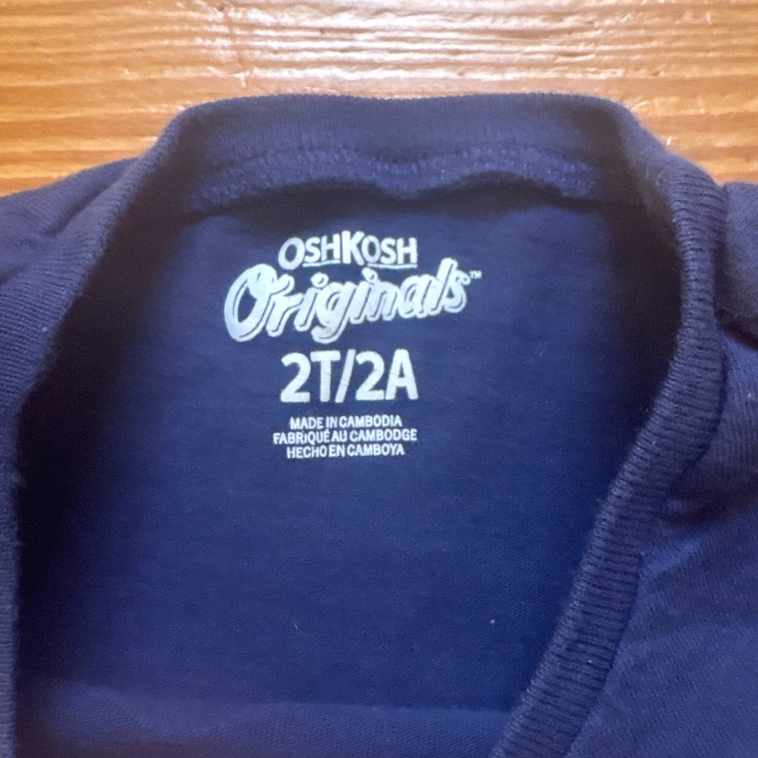 OshKosh B'gosh blue Paris Eiffel Tower croissant short sleeve shirt SIZE 2T