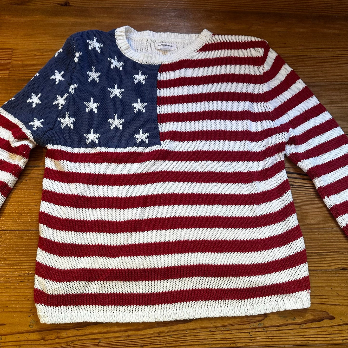 Grayson Threads white American flag knit oversized sweater SIZE XL