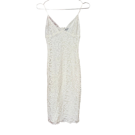 Express ivory white lace overlay bodycon spaghetti strap midi dress SIZE XS