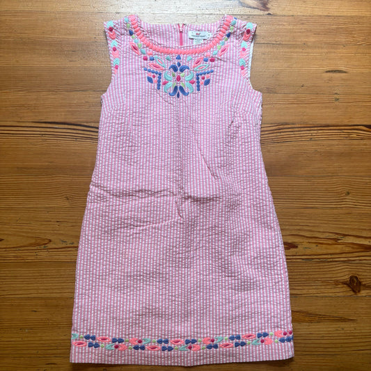 Vineyard Vines pink white seersucker floral embroidered sleeveless dress SIZE 4