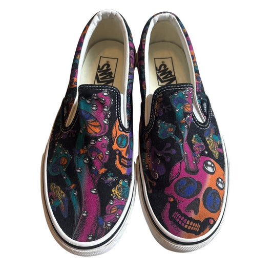 Vans Classic Trippy Drip slip on colorful skull unisex sneakers SIZE M9 W10.5