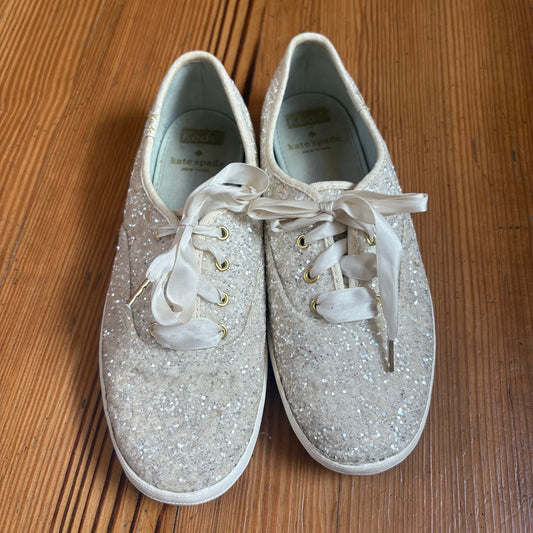 Keds X Kate Spade white silver glitter low top lace sneakers SIZE 7