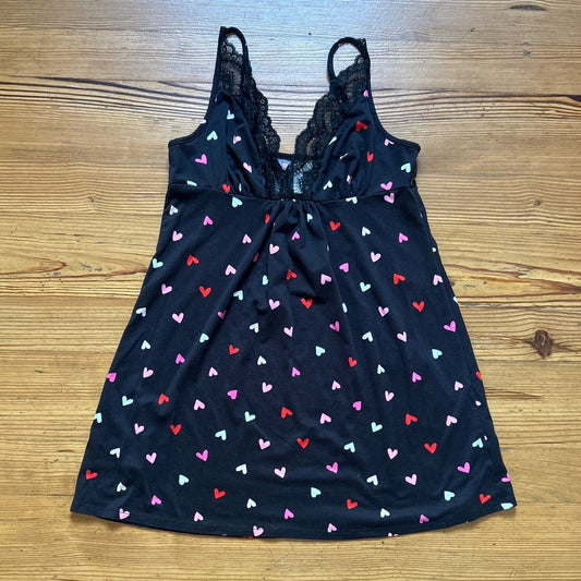 Joyspun black heart lace accent adjustable sleep dress SIZE M