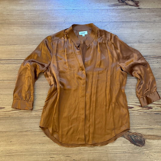 L'Agence silk bronze brown hidden button up blouse shirt SIZE 8