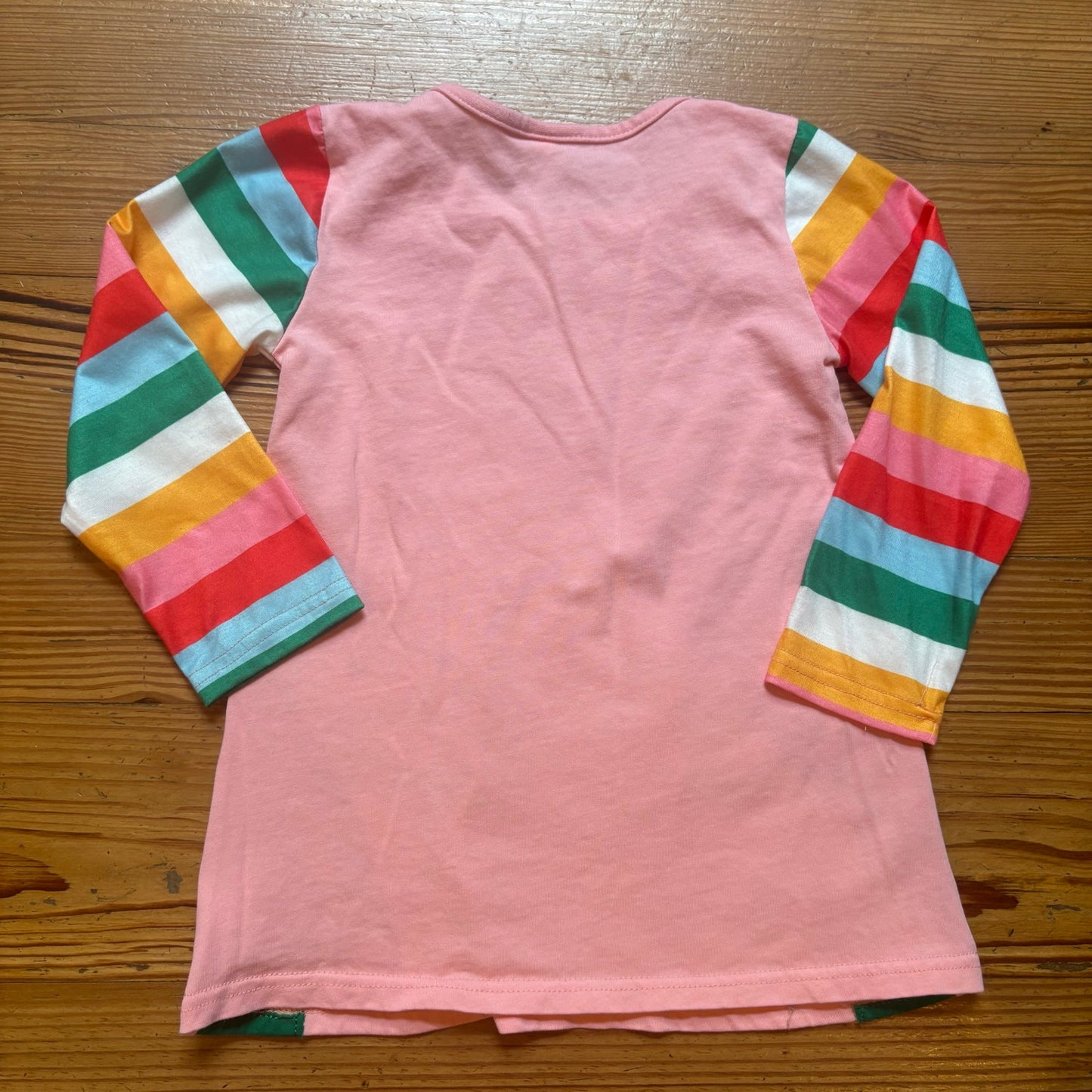 Shein pink colorful striped long sleeve dinosaur girls dress SIZE 4T