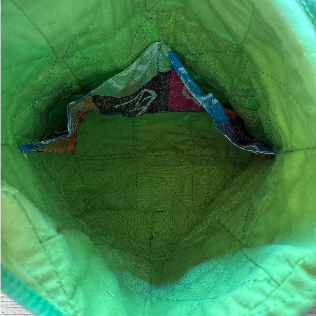 Green colorful patchwork peace sign boho crossbody rag bag