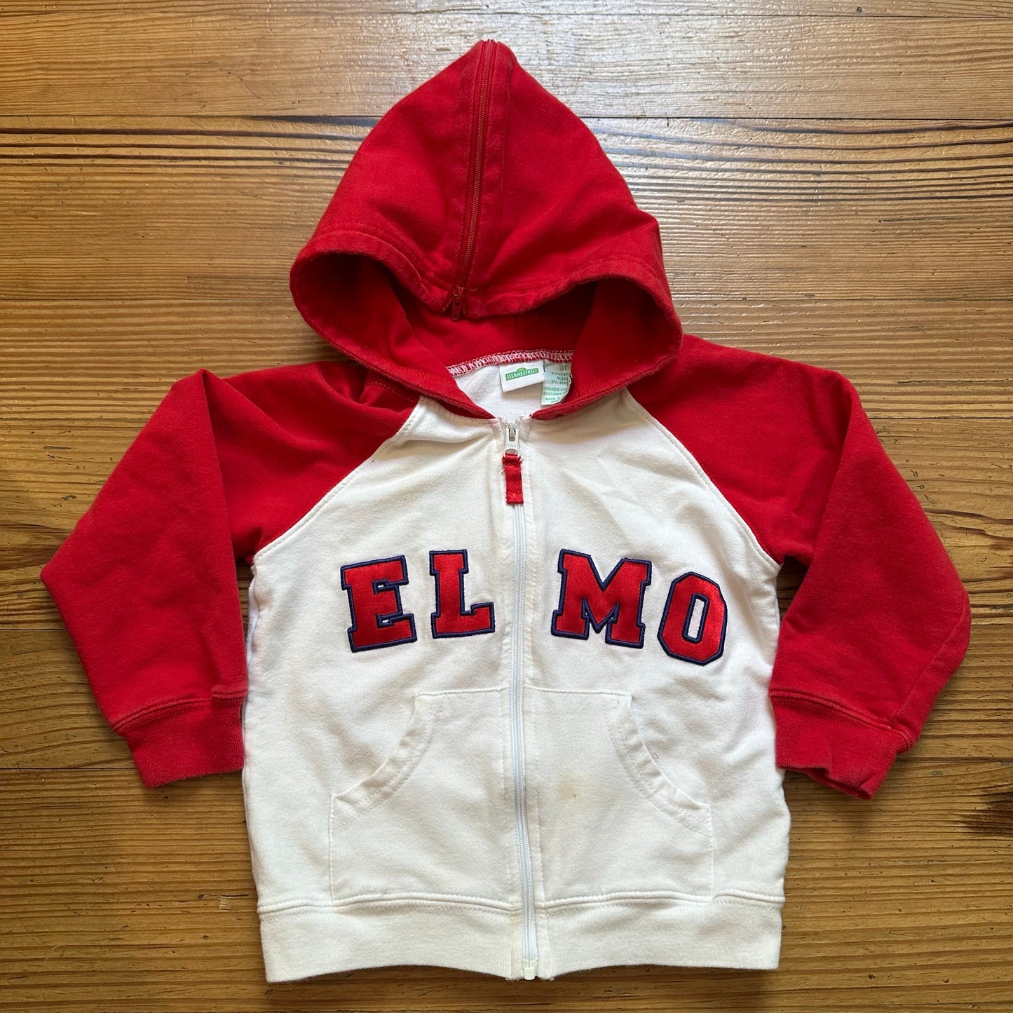 Sesame Street red white Elmo embroidered full zip hooded sweatshirt SIZE 3