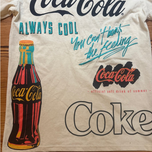 Coca-Cola beige colorful embroidered graphic short sleeve shirt SIZE M