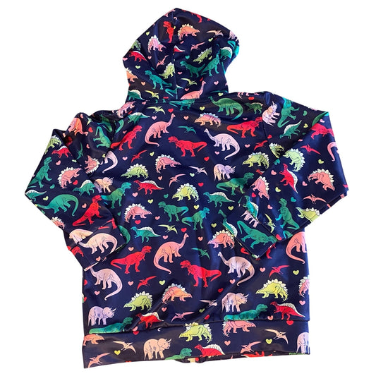 Funnycokid blue colorful dinosaurs full zip hooded sweater jacket SIZE S