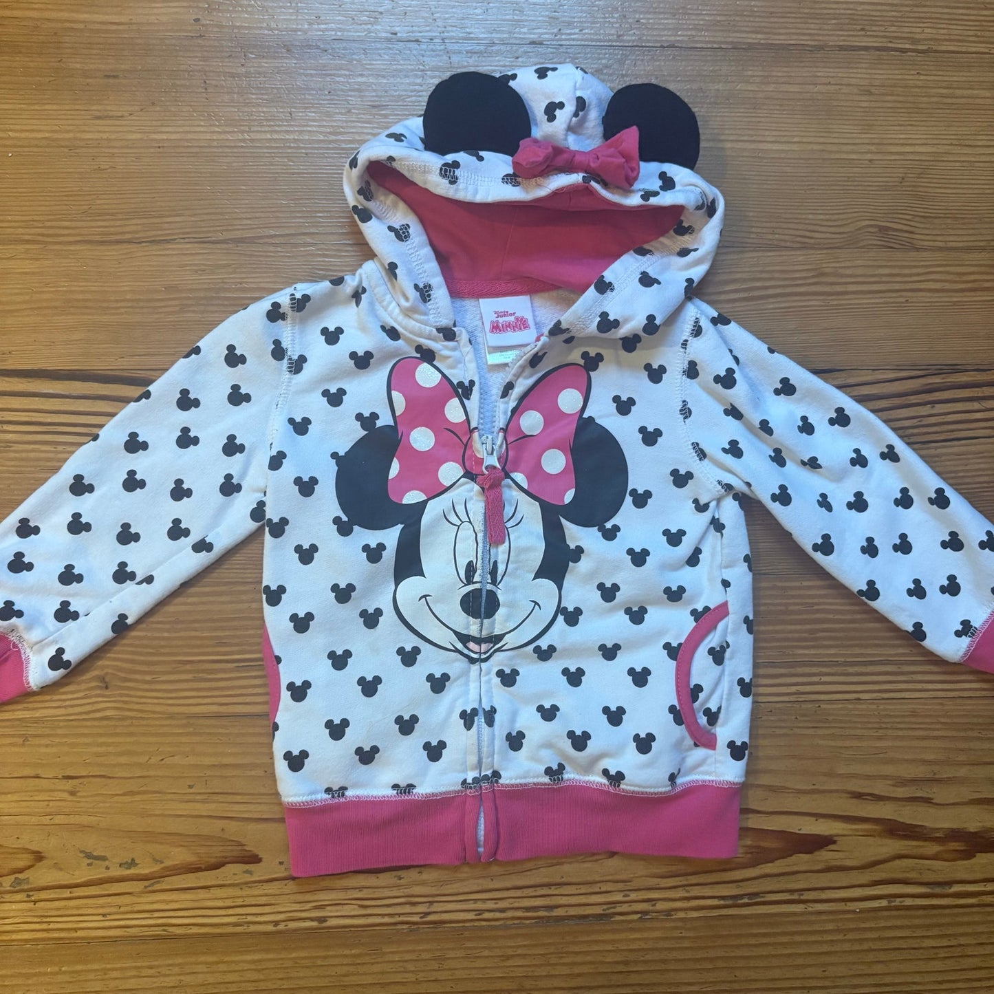 Disney Minnie Mouse black white polka dot full zip hooded sweatshirt SIZE 3T
